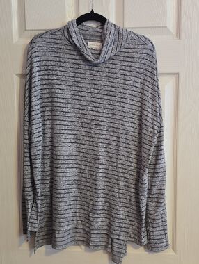 Lucky Brand Gray & Black Striped Cowl Neck Sweater
